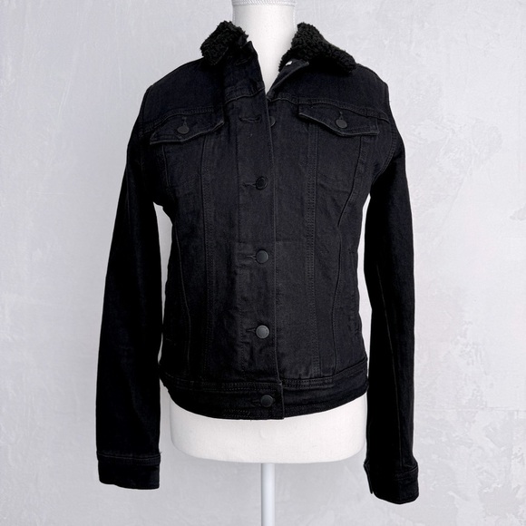 UNIVERSAL THREAD Sherpa Lined Trucker Jean Jacket XS Black Faux Fur Collar - Picture 7 of 14
